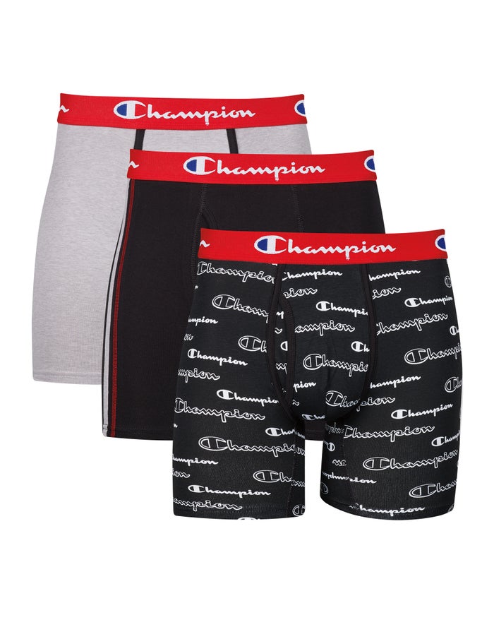 Champion Mens Boxer Briefs NZ - Everyday Comfort 3-Pairs Black/Grey ( 9021-YDGHM )